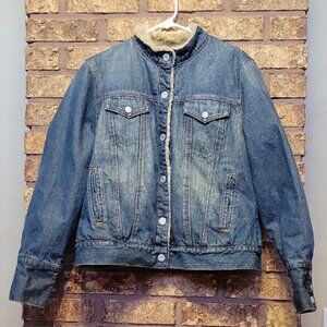 Y2K Gap Denim Jacket Warm Winter Sherpa Lined Size Large